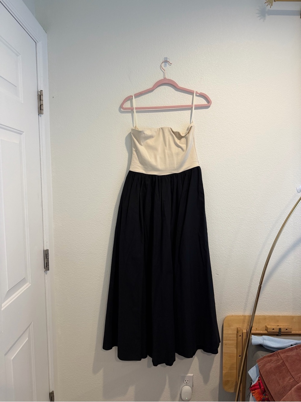 J.Crew Black Ivory Mixed Media Maxi Dress Size M Strapless